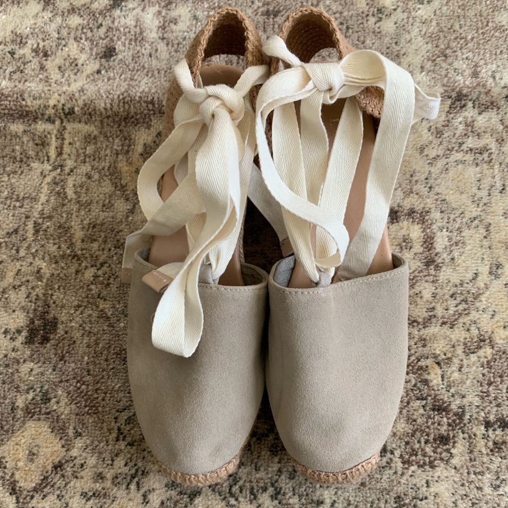 L.K. Bennett Sarah Beige Suede Wedge Espadrilles